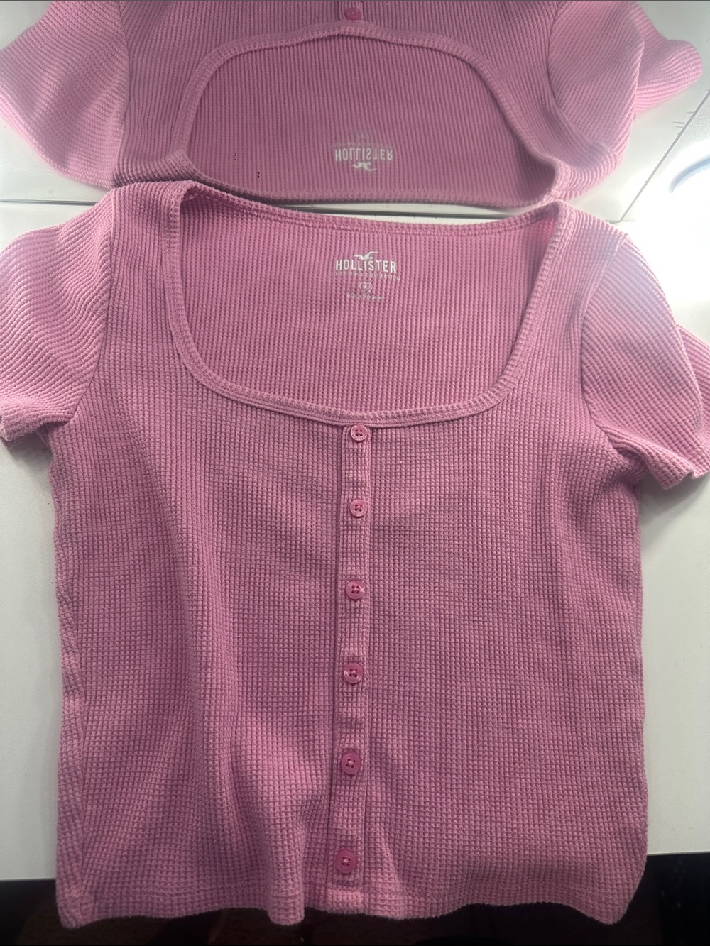 Hollister Mauve-Pink Ribbed Button-Front Square Neck Top